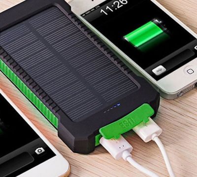Dual USB Solar Power Bank with Flashlight
